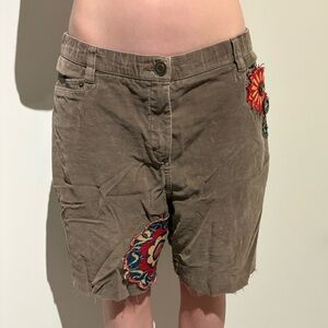 Haggar Olive Brown Corduroy Embroidered Patch Shorts